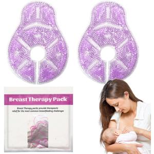 2 x Breast Therapy Ice Packs, Hot and Cold Breast Pads, Breastfeeding Essentials Large Gel Bead Packs for Moms, 2 Pack (Purple, L)