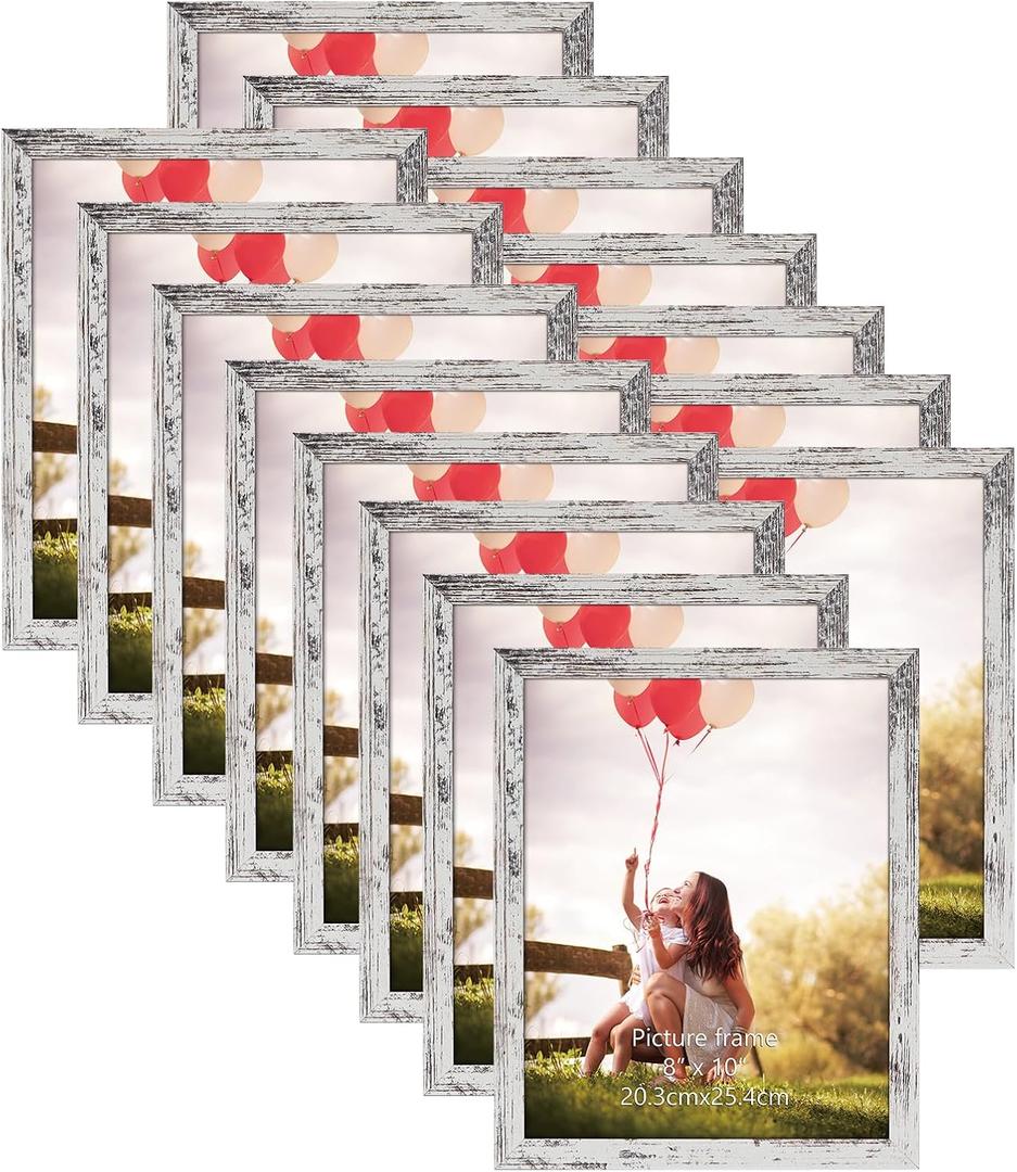 HORLIMER 8x10 Picture Frame Set of 15, Distressed White Picture Frames Display 8 by 10 Photo for Wall or Tabletop