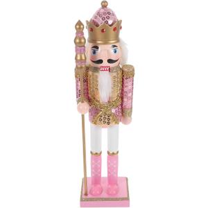 Pink Nutcracker Christmas Decor:12Inch Nutcracker Ornament King Soldier Figures Traditional Wooden Christmas Decorations for Shelves and Tables Tabletop Indoor Collectible Ornament
