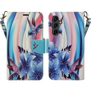 2 x Zase Design for Samsung Galaxy A35 5G Wallet Phone Case Protective Flip Cover Purse Cute Woman Girls Premium PU Leather Folio w/Kickstand ID Card Slot Wrist Strap Magnetic Lock (Blue Bird)