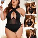 CRIPOM Corset Bodysuit Sexy Club Outfits for Women Cutout Bodysuits for Women Criss Cross Halter Top Womens Bodysuit Party Cleavage Tops Black, L