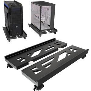 Computer Tower Stand, Adjustable Mobile CPU Stand with 4 Rolling Caster Wheels, PC Tower Stand Fits Most PC Under Desk-D-Black
