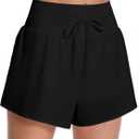 ATTRACO 3" High Waisted Swim Shorts Women Board Shorts for Swimming Beach Bathing Suit Bottoms with Liner (X-Large, Black)