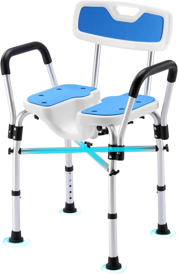 U-Shaped Shower Chair for Inside Shower, 600lbs Heavy Duty Shower Chair for Elderly and Disabled, Shower Chair with Arms and Back, Height Adjustable Bath Chairs for Seniors