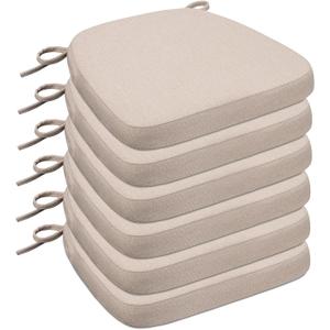 Chair Cushions for Dining Chairs, D-Shaped Seat Cushions with Removable Washable Cover and Ties, Chair Pads for Kitchen, Indoor Dining Room, Patio Chairs, 17'' x 16'', Set of 6, Beige