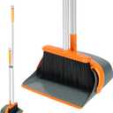 Broom and Dustpan Set with 54 Inch Long Handle - Perfect Dust Pan and Brush Combo for Home Efficient Cleaning (Orange and Grey)
