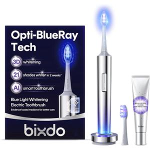 Whitening Electric Toothbrush W60 - Oscillating & Sonic Blue Light Technology with Pap Toothpaste for Sensitive Teeth, 2-in-1 Cleaning + Whitening, 180-Day Battery, Smart AI Brushing Modes