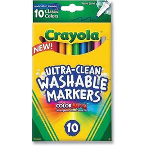 Crayola Ultra-Clean Washable Markers, Fine Line Multicolor, 10 Count