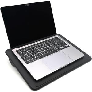 Lap Desk with Soft Cushion and Wrist Rest  Portable Laptop Desk for Bed, Couch & Home Office, PU Surface Tray with Handle for 15.6 inch Laptop (Medium, Black)