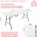 Fivenl 2 Pack 6 Feet Portable Folding Table White, Steel Legs Fold-in-Half with Carrying Handle Rectangular Plastic Foldable Table for Party, Wedding, Camping, Picnic, Dining, Indoor Outdoor Events