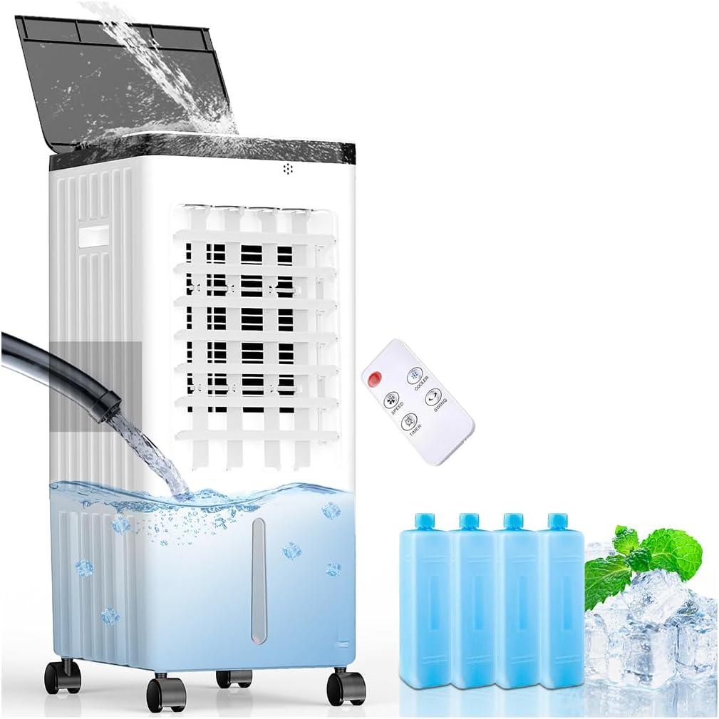 Portable Air Conditioners, Room Air Conditioners, Cooling Up to 20H, Swamp Cooler with 4 Ice Pack, Ac Unit with Timer, 3 Speeds, 120Swing Swamp Cooler for Room Kitchen Bedroom Garage Pets