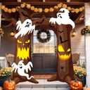 Halloween Door Decorations Large Spooky Ghost Tree Halloween Door Hanging Banner Halloweens Ghost Tree Porch Sign for Creepy Halloweens Haunted House Party Backdrop Photo Props Supply 9.4 x 9ft