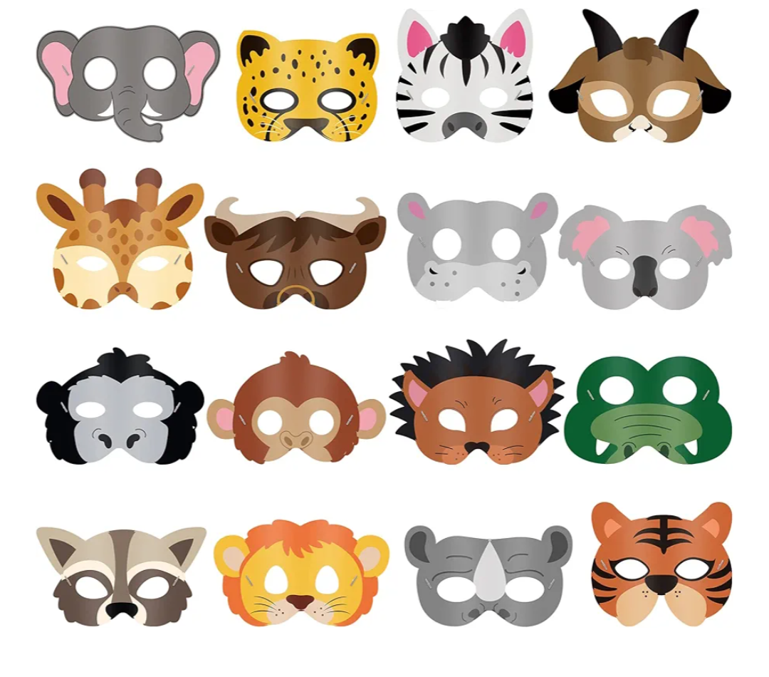 Blulu 16 Pcs Safari Animal Masks Jungle Zoo Animals Cartoon Masks for Woodland Animal Theme Birthday Party Decorations