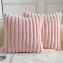 MANDIOO Pack of 2 Decorative Throw Pillow Covers Faux Fur Striped Plush Soft Cushion Covers Pillow Cases Bedroom Living Room Sofa Home 18x18 Inch Pink