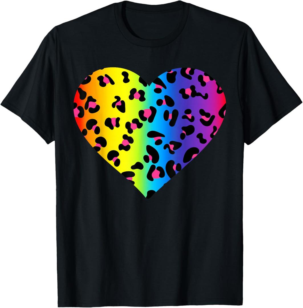 Heart Rainbow Cheetah Leopard Tiger Print T-Shirt.L