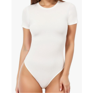 MANGOPOP Women's Round Neck Short Sleeve Bodysuit T Shirts Basic Body Suit Tops , Size XXL
