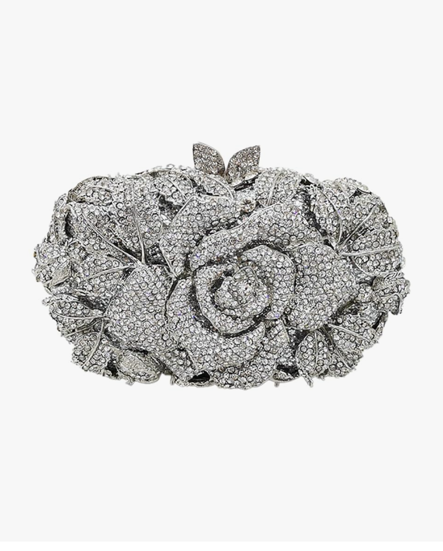 Rose Flower Crystal Purses Sparkly Rhinestone Evening Clutch for Women Wedding Party Cocktail Handbags