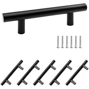 Seimneire 5 Pack Drawer Pulls 3 Inch Hole Centers, Matte Black Cabinet Pulls Kitchen Cabinet Handles, Stainless Steel Drawer Handles, Overall Length 127mm