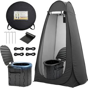 Portable Camping Toilet with Privacy Tent - Foldable Toilet Set for Adults and Elderly - Pop Up Outdoor Restroom for Travel (Black Tent with Toilet)