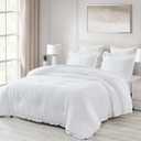 Chezmoi Collection Nora 3-Piece Ruffled Edge Trim Soft Washed Microfiber Comforter Set (Full, White)