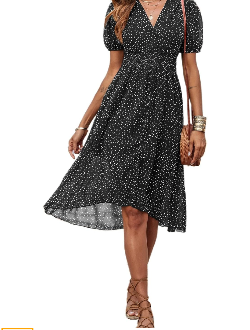 PRETTYGARDEN Women's Floral Wrap V-Neck Midi Dress Short Sleeve Boho Summer Beach Long Dress High Low Hem Smocked Dress Women, XL