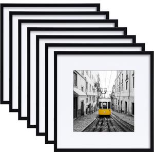 Giftgarden Black 12x12 Picture Frame Set of 7, Matted to 8x8 Photo with Mat, Multi Square Gallery Wall Frames for Hanging or Tabletop Display