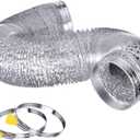 Heavy Duty 4"Flexible Dryer Vent Exhaust Duct Hose 16 Feet Long, Extra Thick(6-ply) Aluminum Foil HVAC Ducting Kit with 2 Key Hose Clamps