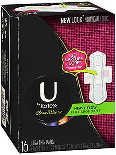 U By Kotex Cleanwear Ultra Thin Pads With Wings, Heavy Flow, Fragrance-free, (16 Ct), 0.300 Lb