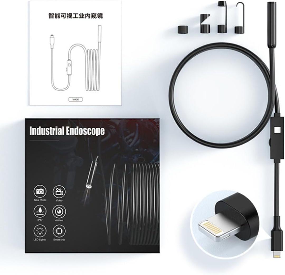 Plug & View Inspection Cam with 5M Bendable Cable and Swappable Tool Tips,2.0MP HD Camera, Capturing Exactly,IP67 Waterproof, for iPhone/Android