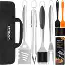 grilljoy 8PCS BBQ Grill Tools Set with Extra Thick Stainless Steel Spatula, Fork, Tongs & Cleaning Brush - Complete Barbecue Accessories Kit with Portable Bag - Perfect Grill Gifts for Father's Day