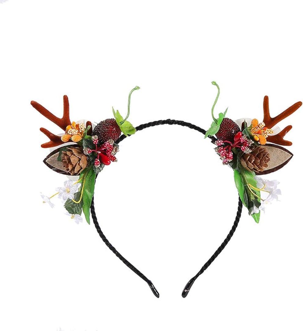 Christmas Antler Horn Headbands Reindeer Hair Band Xmas Deer Headwear, Antler Ear Hair Hoop Christmas Head Bopper Cosplay Costume Tiara