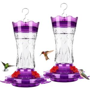 Hummingbird Feeders for Outdoors Hanging, BOLITE Glass Hummingbird Feeder, 4 Bee Guard Feeding Ports, Built-in Ant Moat, Leak Proof, 15 Ounces, Stars Decor, Purple, 2 Pack, Gifts for Women Men