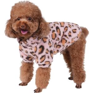 GreenJoy Leopard Print Dog Sweater  Stretchy Fleece Dog Turtleneck Sweatshirt for Puppies & Cats, Soft & Warm Pet Winter Clothes for Small, Medium & Large Dogs (Pink, X-Small)