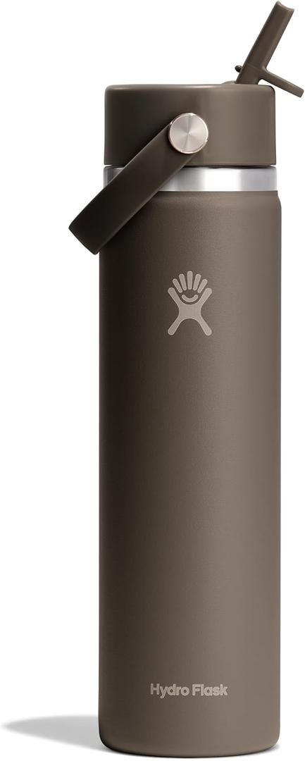 Hydro Flask Water Bottle - Insulated Stainless Steel - Wide Mouth Flex Straw Lid, Non Spill, Leakproof and Refillable in 24 Oz Sandpiper