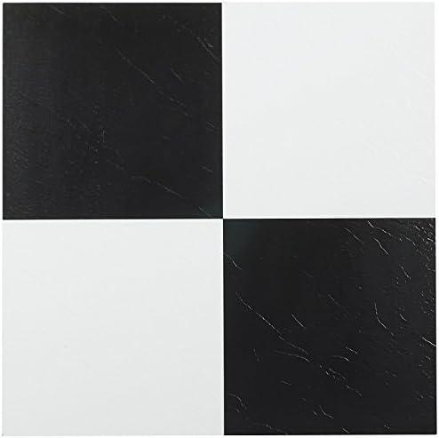 Nexus Self Adhesive 12-Inch Vinyl Floor Tiles, 20 Tiles - 12" x 12", Black/White Pattern - Peel & Stick, DIY Flooring for Kitchen, Dining Room, Bedrooms & Bathrooms by Achim Home Decor