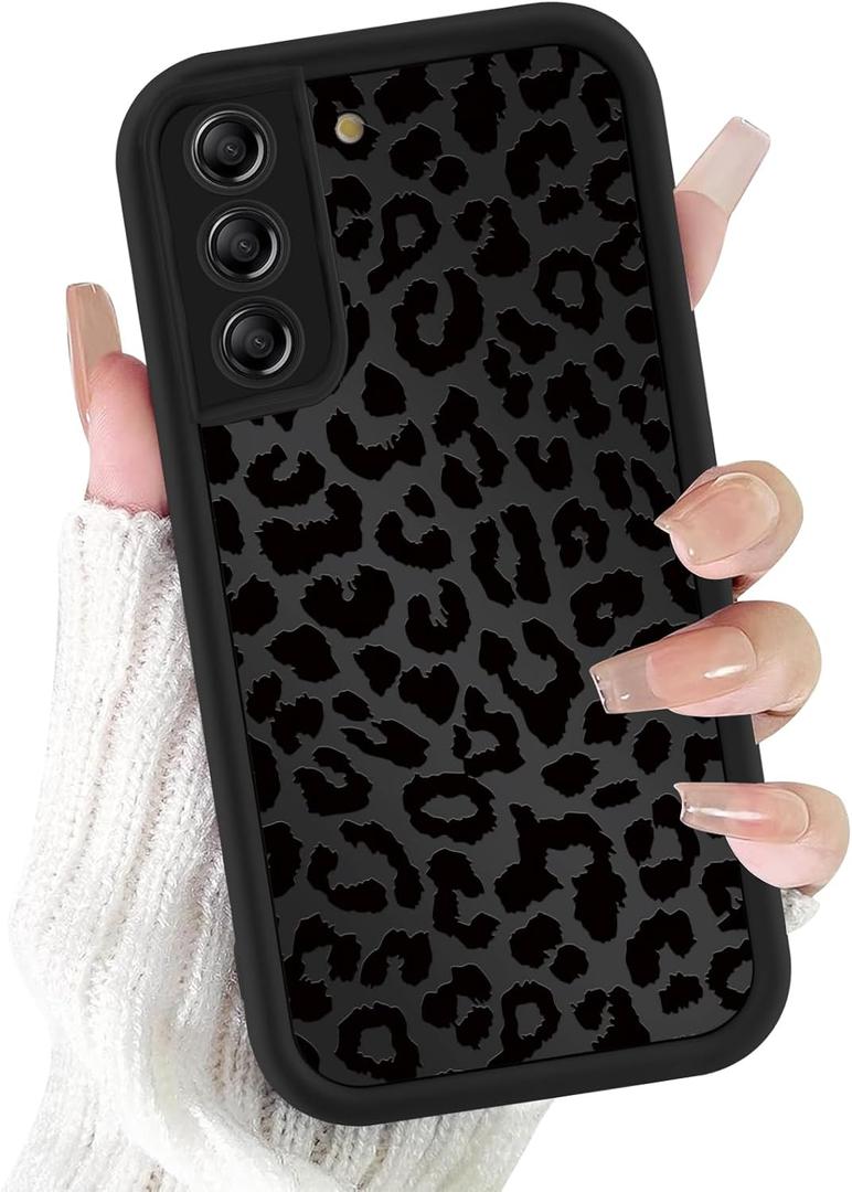 Cute Cheetah Print Phone Case for Samsung Galaxy S21 5G Case 6.2", Aesthetic Luxury Black Leopard Pattern Design Cover Shockproof Soft TPU Full Camera Lens Protective Funda for Women Girls