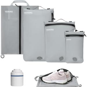 4 Set Vacuum Bags for Travel, Professional Reusable Organizer Bag with IPX8 Waterproof Zipper, Compression Bag for Suitcases, Durable Seal Space Saver Bags (with pump) (Grey)