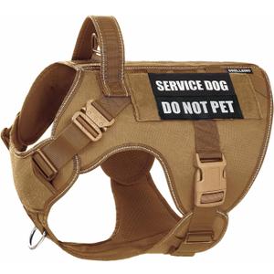 Tactical Dog Harness for Large, No Pull Adjustable Reflective MOLLE Service Dog Harness with Do Not Pet Patches, Military K9 German Shepherd Dog Vest for Training Walking Hunting Brown