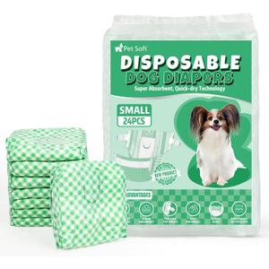 Pet Soft Female Dog Diapers - Disposable Puppy Diapers for Dogs & Cats, Ultra Absorbent Doggy in Heat Period or Urine Incontinence, 24pcs (S, Green)