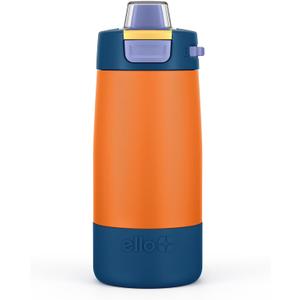Ello Kids Colby 12oz Stainless Steel Insulated Water Bottle with Straw and Built-In Silicone Coaster Carrying Handle and Leak-Proof Locking Lid for School Backpack, Lunchbox, and Outdoor Sports