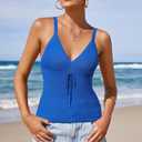 Arach&Cloz 2025 Women's Summer Boho Cami Tops V Neck Crochet Sleeveless Cute Tank Going Out Outfits Beach Vacation Clothes (Blue, S)
