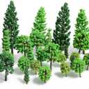 32 Pcs Mixed Model Trees 0.7 to 4.45 Inch Miniature Trees Train Scenery Diorama Tree Railroad Architecture Fake Tree for DIY Crafts, Building Model, Scenery Landscape, Natural Green