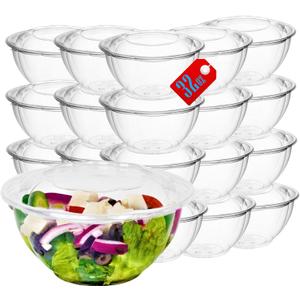 Mr Miracle Clear 32 Ounce Plastic Salad Bowls with Snap-On Lids. Pack 50. Airtight Disposable Salad Containers for Lunch, Meal Prep, Parties. Ideal as Disposable Salad Bowls with Lids
