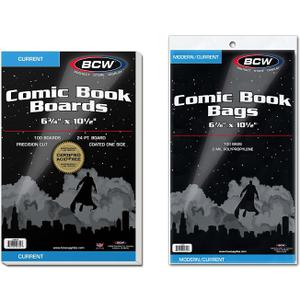 BCW Current Comic Boards and Bags Combo | 100 Polypropylene Comic Bags & Backer Boards | Acid-Free Archival Quality | Crystal Clear | Preserves Collectible Comics | Fits Standard Comic Storage Boxes