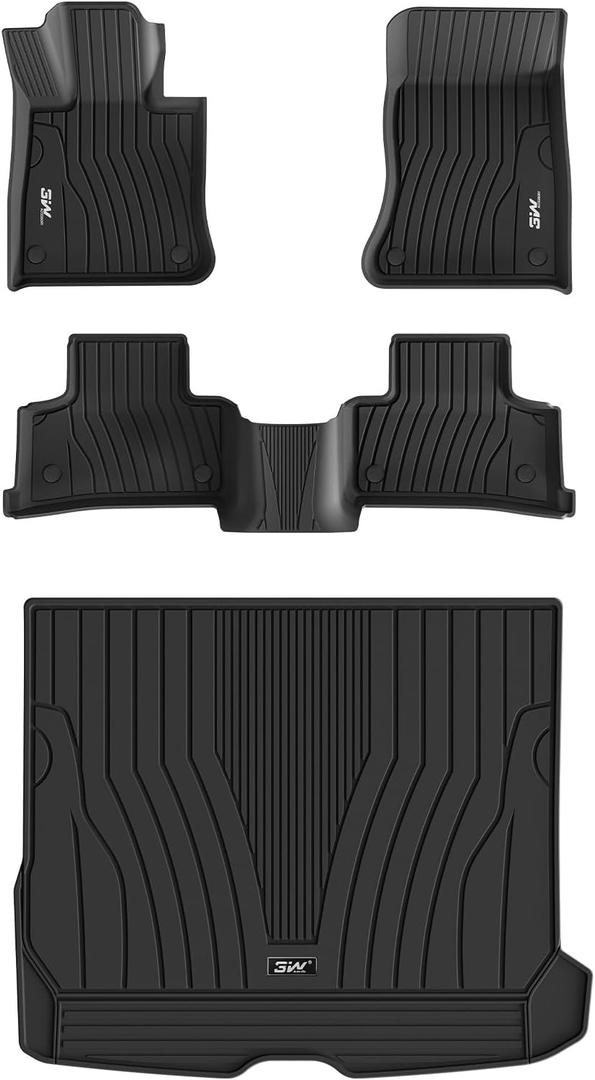 3W Floor Mats and Cargo Liner Compatible for Mercedes Benz GLC (Not Fit Coupe) 2023 2024 2025, TPE All Weather Custom Fit Floor Liner and Cargo Mats 1st 2nd Rows Car Mats and Trunk Liner Black