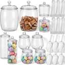 Suclain 10 Pcs Plastic Candy Jars with Lids Apothecary Jars with 6 Set Ice Tongs and Scoops Cookie Jar Candy Buffet Containers Candybar Supplies for Graduation Gift Birthday Party Wedding Decoration
