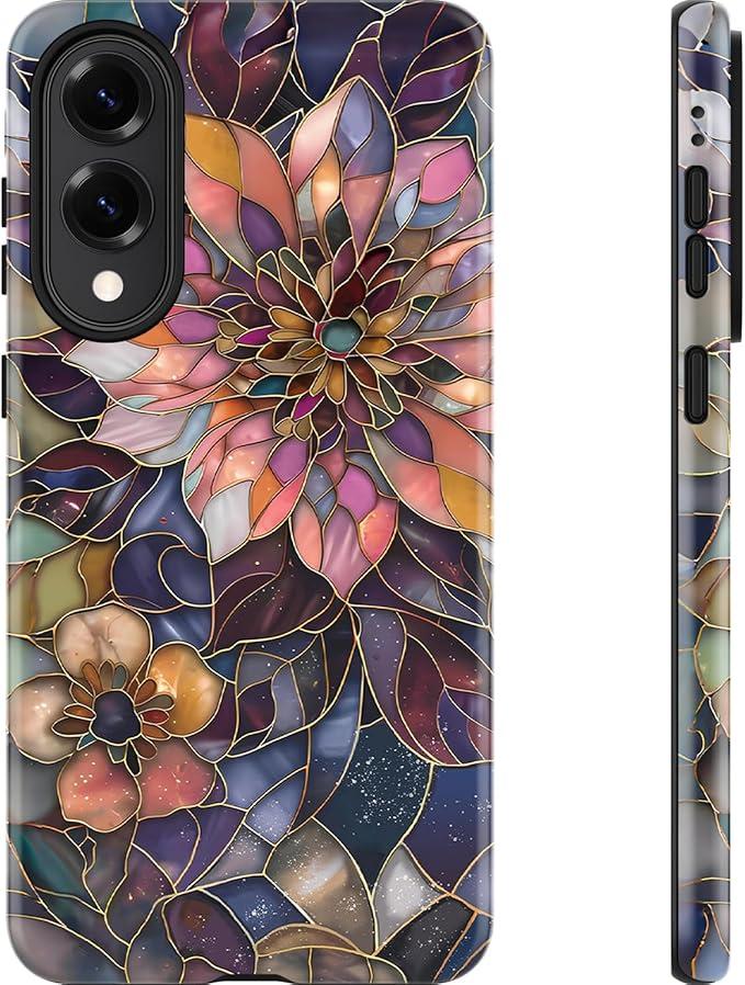 Esdot for Samsung Galaxy S25 Edge Case,Aesthetic Stained Glass Blooming Purple Lotus Shell,Compatible with Magsafe,Trendy Unique Retro Western Protective Slim Silicone Phone Cover for Women Girls