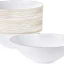 PLASTICPRO [16 OZ 12Count] White Plastic Floral Design Party Soup bowls With Gold Rim Premium heavyweight Elegant Disposable Tableware Dishes