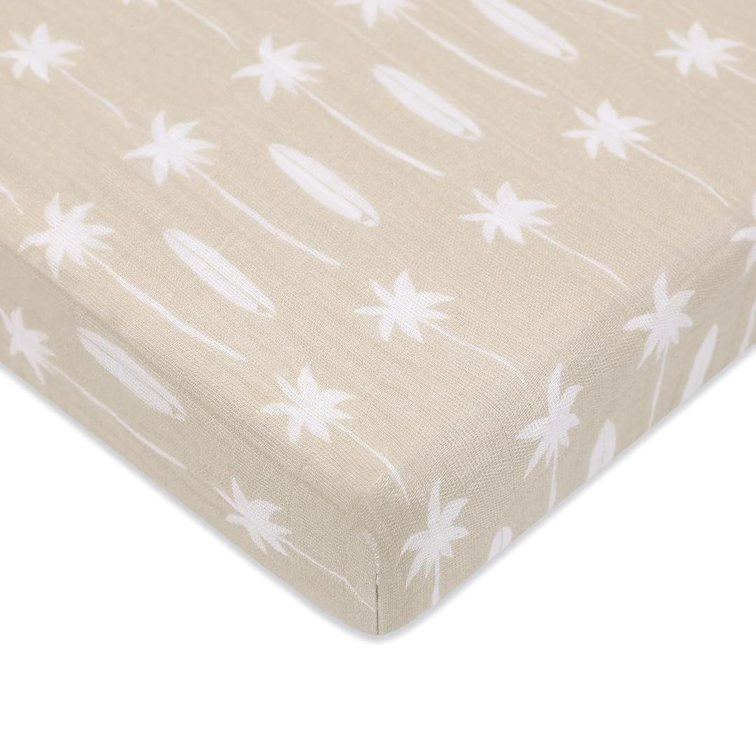 Babyletto 100% Organic Cotton Mini Crib Sheet, GOTS-Certified, Fitted 360, Ultra-Soft and Breathable Muslin - Beach Bum