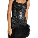 Wenrine Womens Sparkly Sequin Dress Bodycon Square Neck Fur Club Party Mini Dresses, M